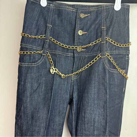 G-Unit Y2KVintage Super HighRise Embroidered Cross Wings Gold Chain Belt Jeans 3 - Picture 4 of 16